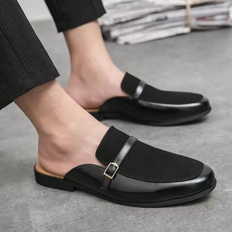 Luxury Brand Half Shoes 38-48 Men Black Casual Shoes Suede Leather Brown Blue Flat Mules Mens Fashion Mocassin Homme Chaussure