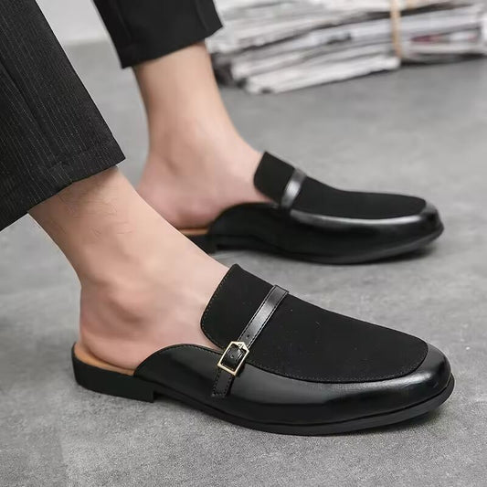 Luxury Brand Half Shoes 38-48 Men Black Casual Shoes Suede Leather Brown Blue Flat Mules Mens Fashion Mocassin Homme Chaussure