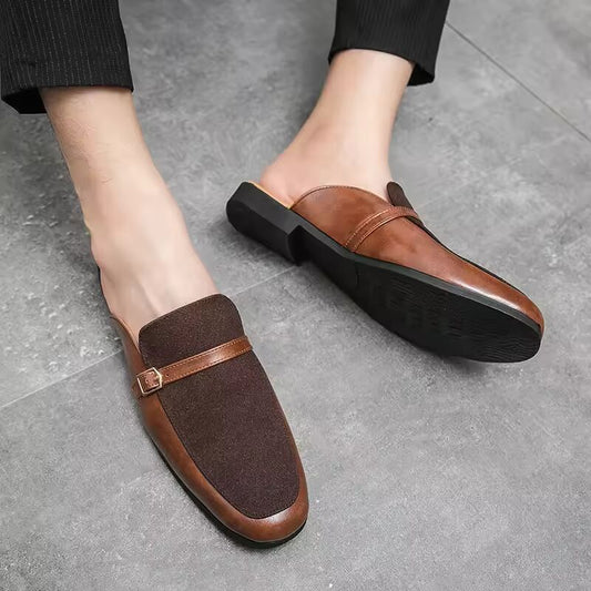 Luxury Brand Half Shoes 38-48 Men Black Casual Shoes Suede Leather Brown Blue Flat Mules Mens Fashion Mocassin Homme Chaussure