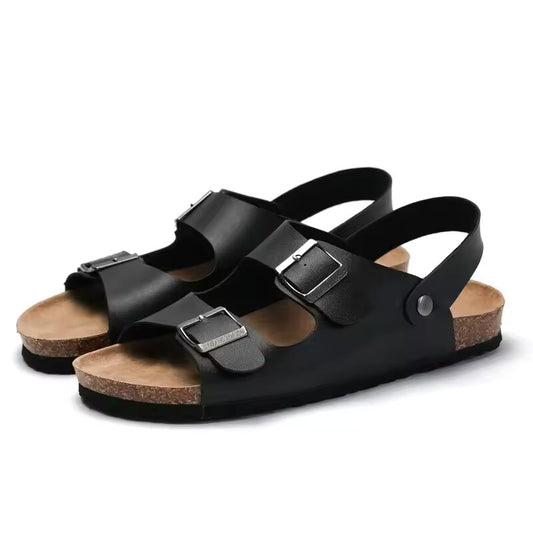 Trendy Summer Flip Flops For Men Soft Wooden Beach Korean Style Couple Leather Slippers Women's EVA Sole Shoes