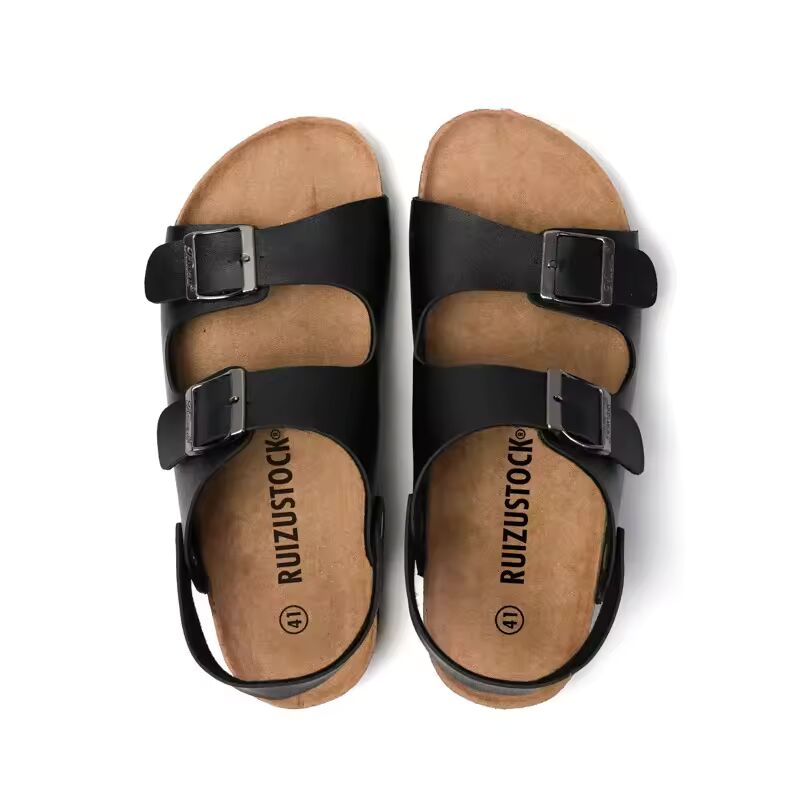 Trendy Summer Flip Flops For Men Soft Wooden Beach Korean Style Couple Leather Slippers Women's EVA Sole Shoes