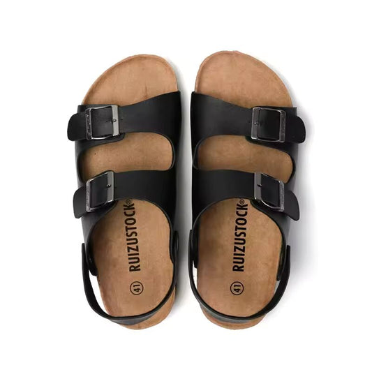 Trendy Summer Flip Flops For Men Soft Wooden Beach Korean Style Couple Leather Slippers Women's EVA Sole Shoes
